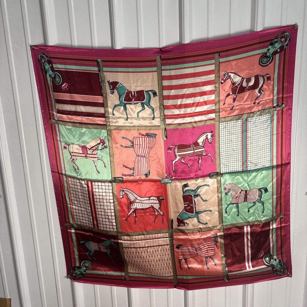 Equestrian Silk Feel Scarf 35 In X 35 In EUC